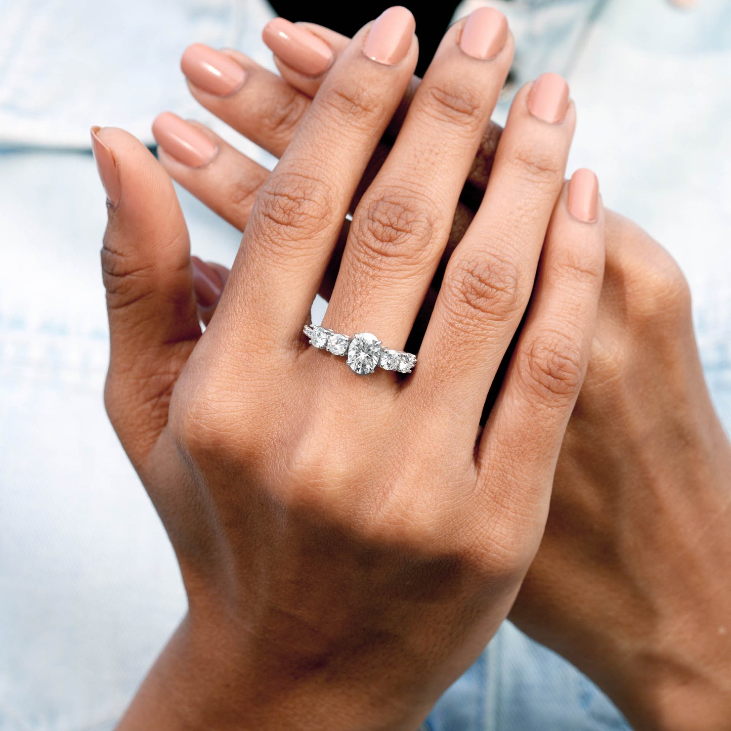 Round, Oval Cut Colorless Engagement Ring
