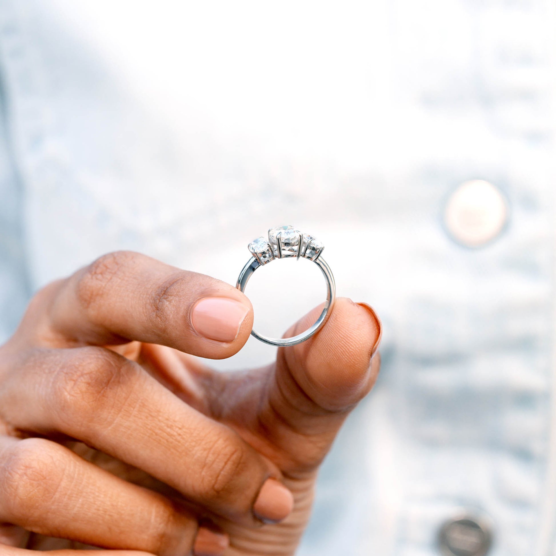 Oval Cut Colorless Engagement Ring