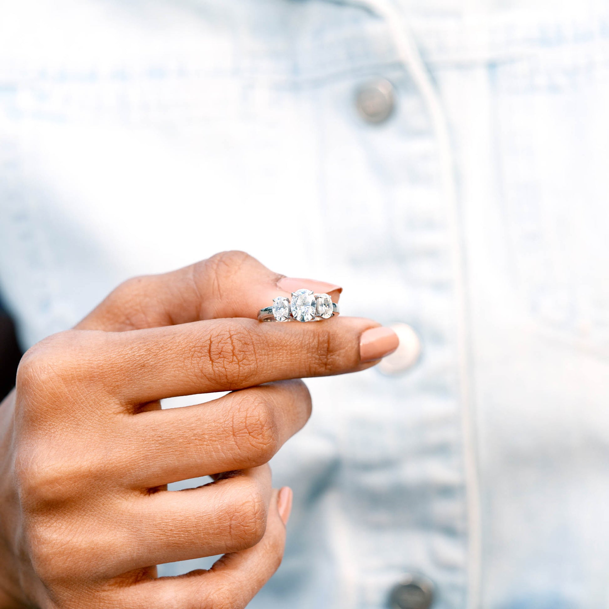Oval Cut Colorless Engagement Ring