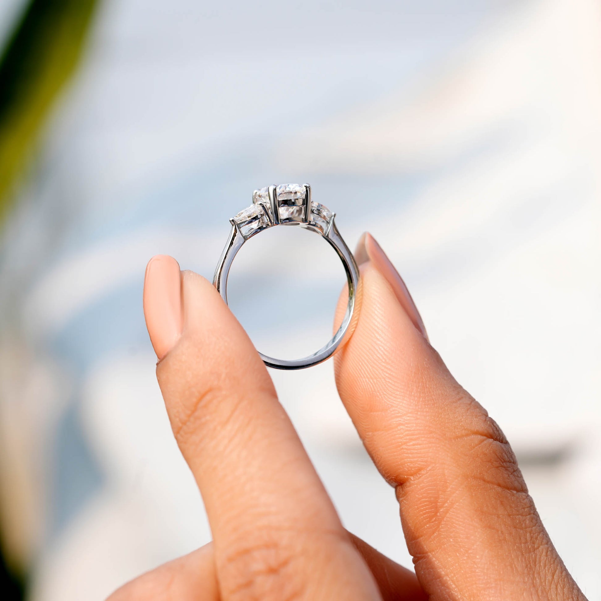 Oval, Heart Cut Colorless Engagement Ring