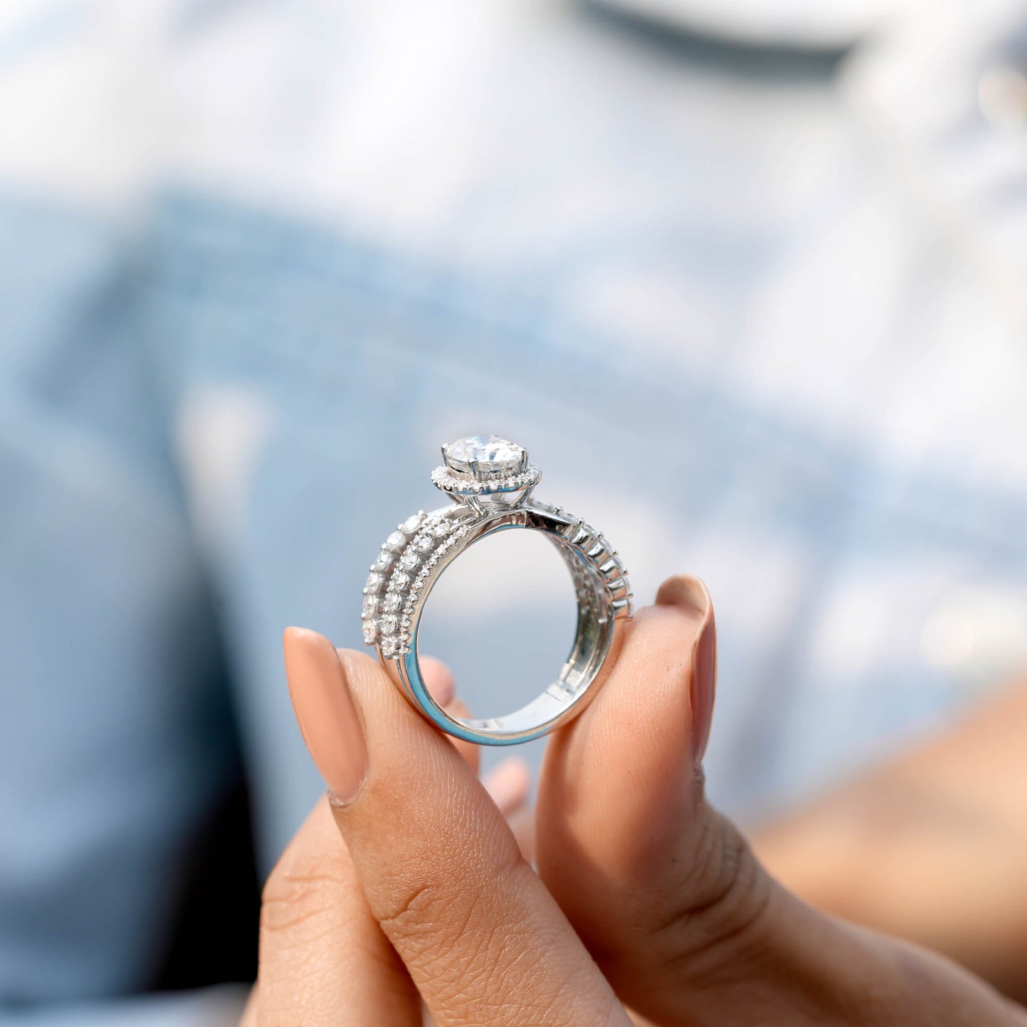 Round, Oval Cut Colorless Engagement Ring