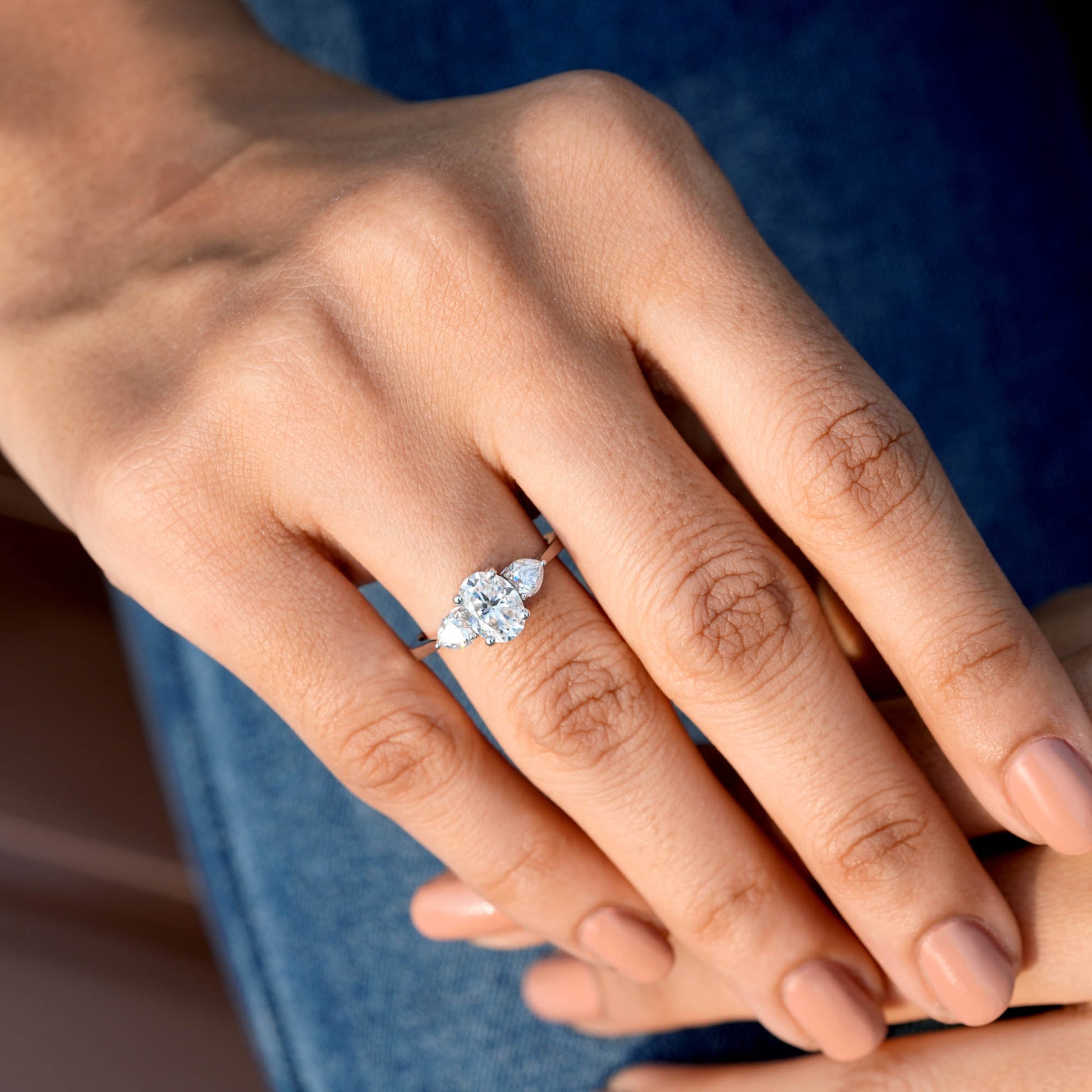 Oval, Heart Cut Colorless Engagement Ring