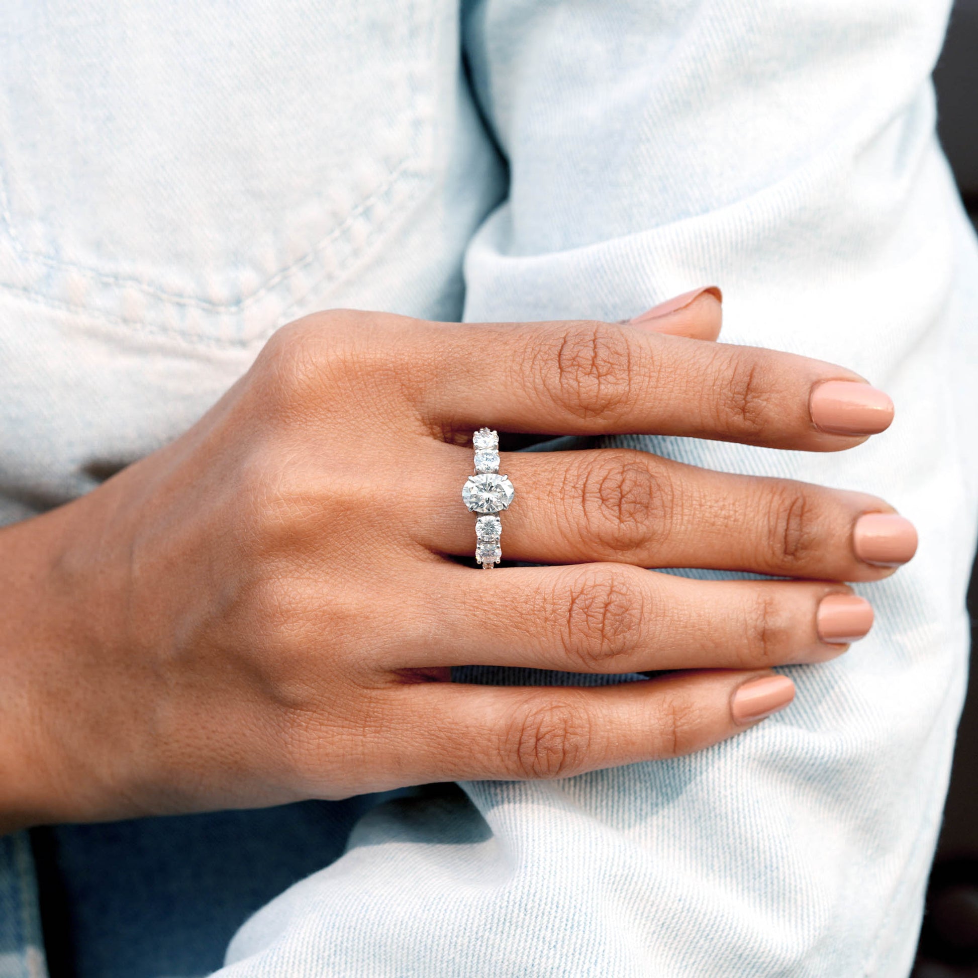 Round, Oval Cut Colorless Engagement Ring