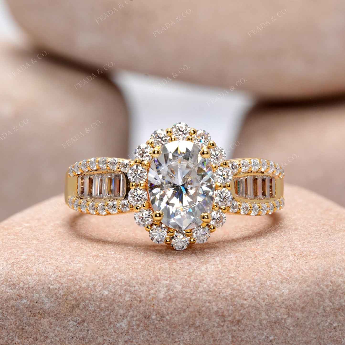 Oval, Round Baguette Cut Colorless Engagement Ring