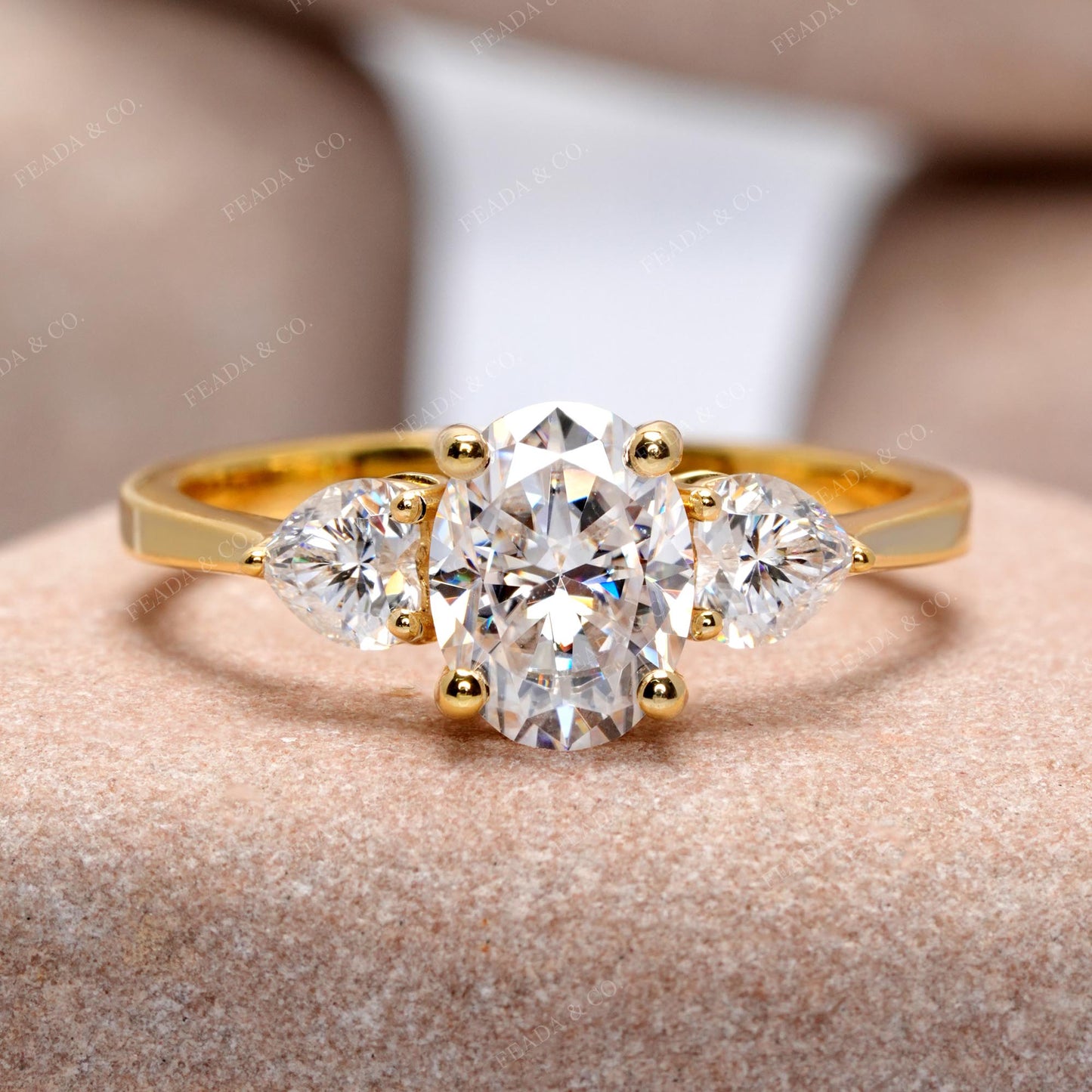 Oval, Heart Cut Colorless Engagement Ring