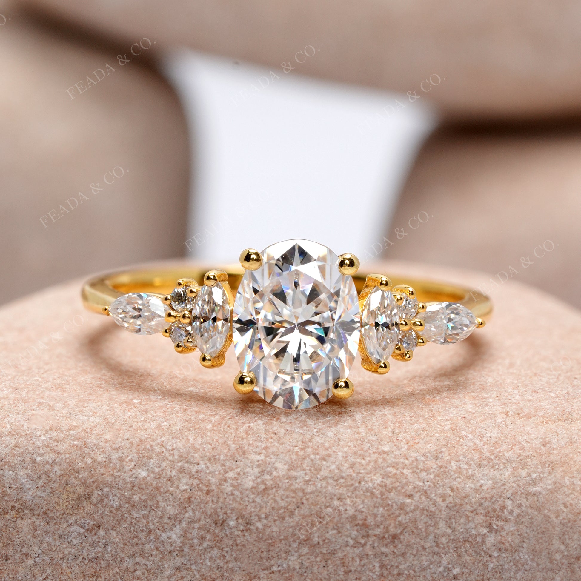 Round, Oval, Marquise Cut Colorless Engagement Ring