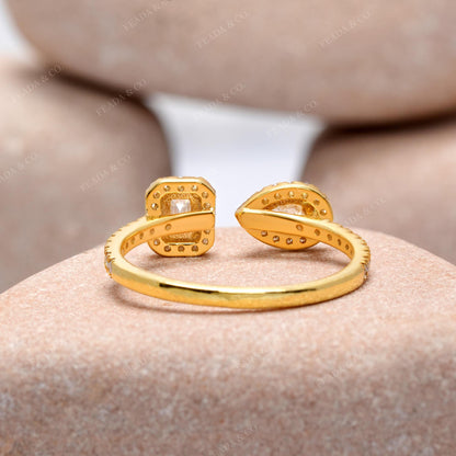 Emerald Pear Premium Halo Adjustable Ring