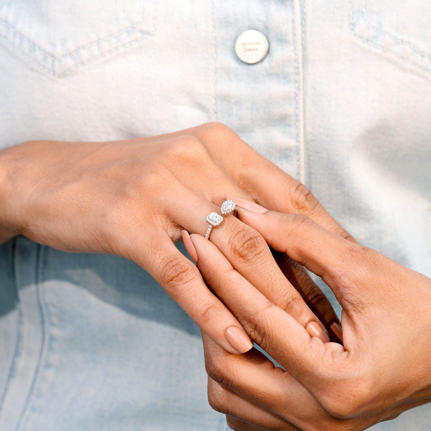 Emerald Pear Premium Halo Adjustable Ring