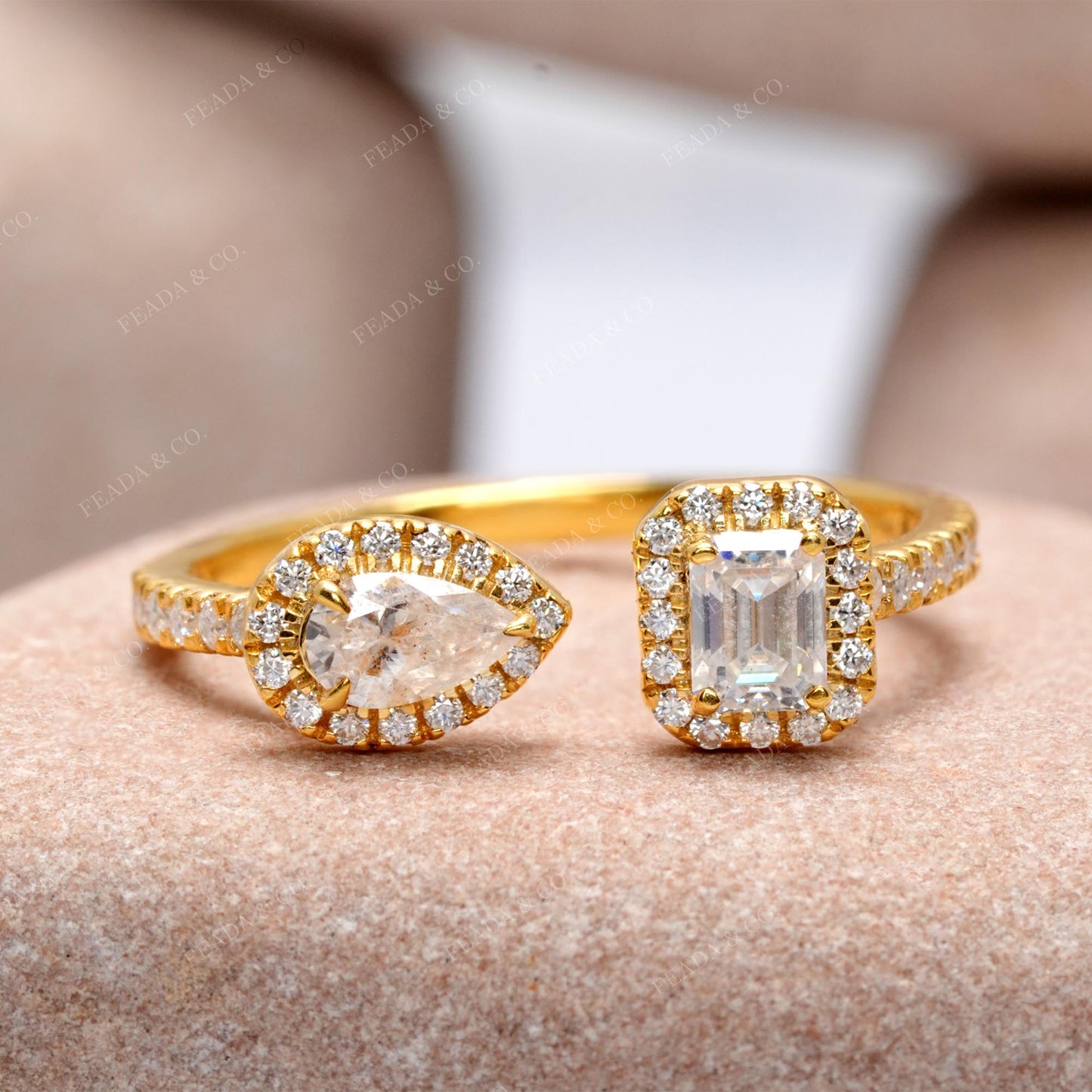 Emerald Pear Premium Halo Adjustable Ring