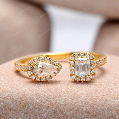Emerald Pear Premium Halo Adjustable Ring