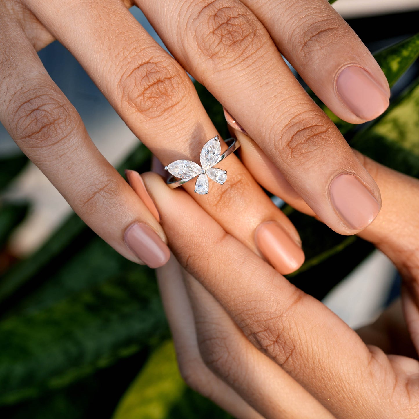 Pear, Marquise Diamond Butterfly Open Ring