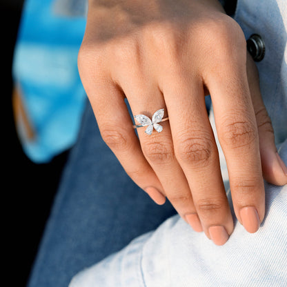 Pear, Marquise Diamond Butterfly Open Ring