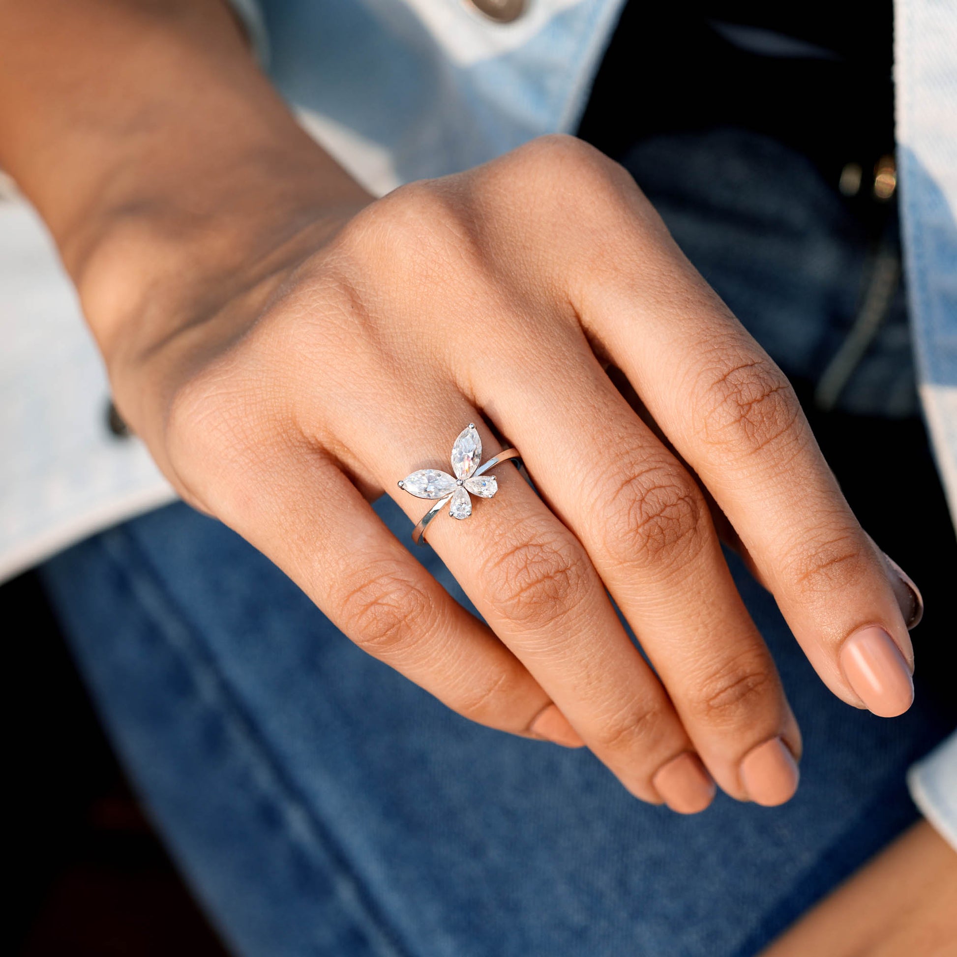 Pear, Marquise Diamond Butterfly Open Ring