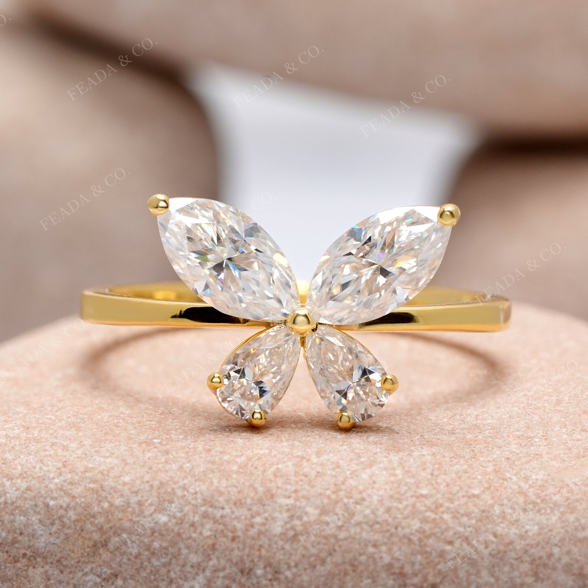 Pear, Marquise Diamond Butterfly Open Ring