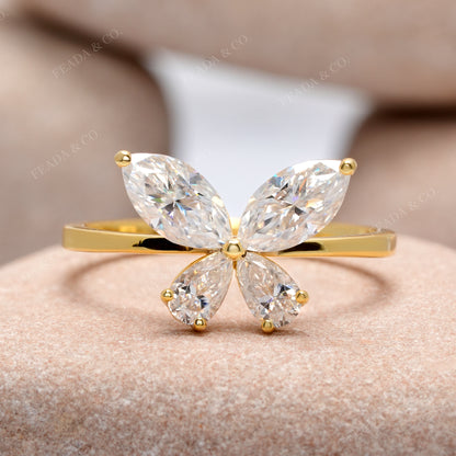 Pear, Marquise Diamond Butterfly Open Ring