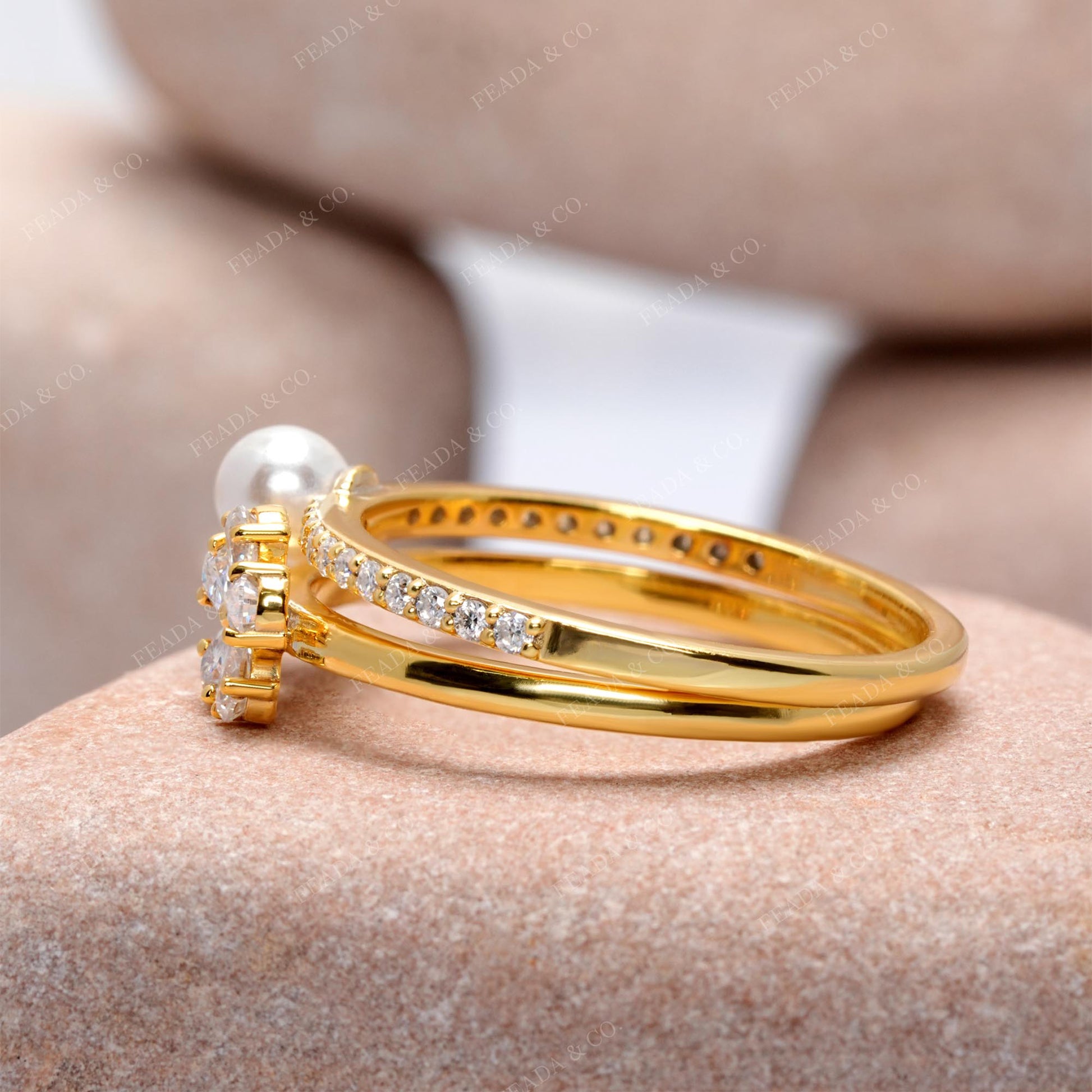 Round, Pear Cut Colorless Pearl Engagement Ring