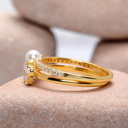 Round, Pear Cut Colorless Pearl Engagement Ring