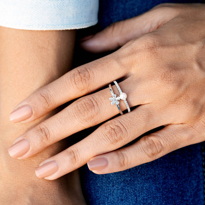 Round, Pear Cut Colorless Pearl Engagement Ring