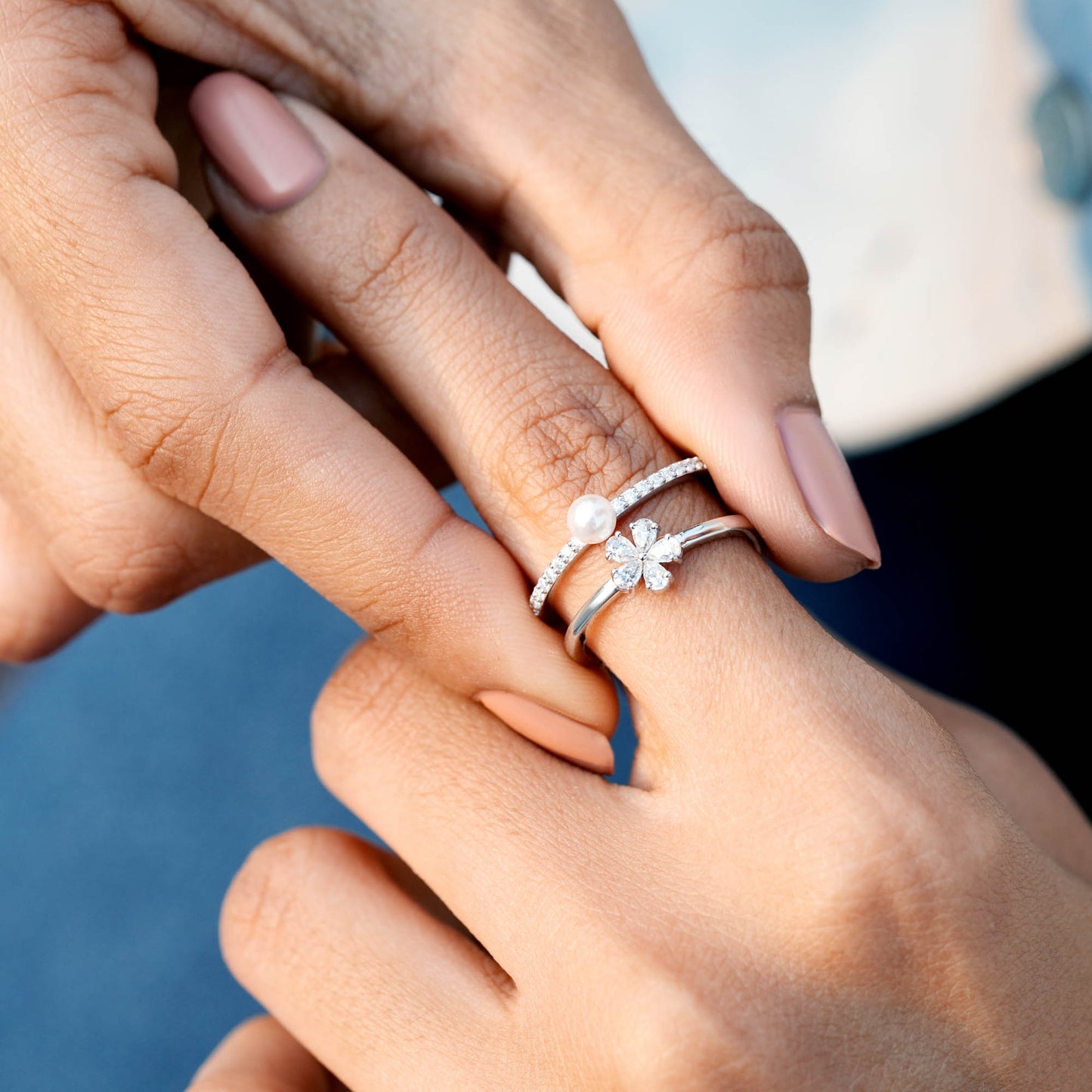Round, Pear Cut Colorless Pearl Engagement Ring