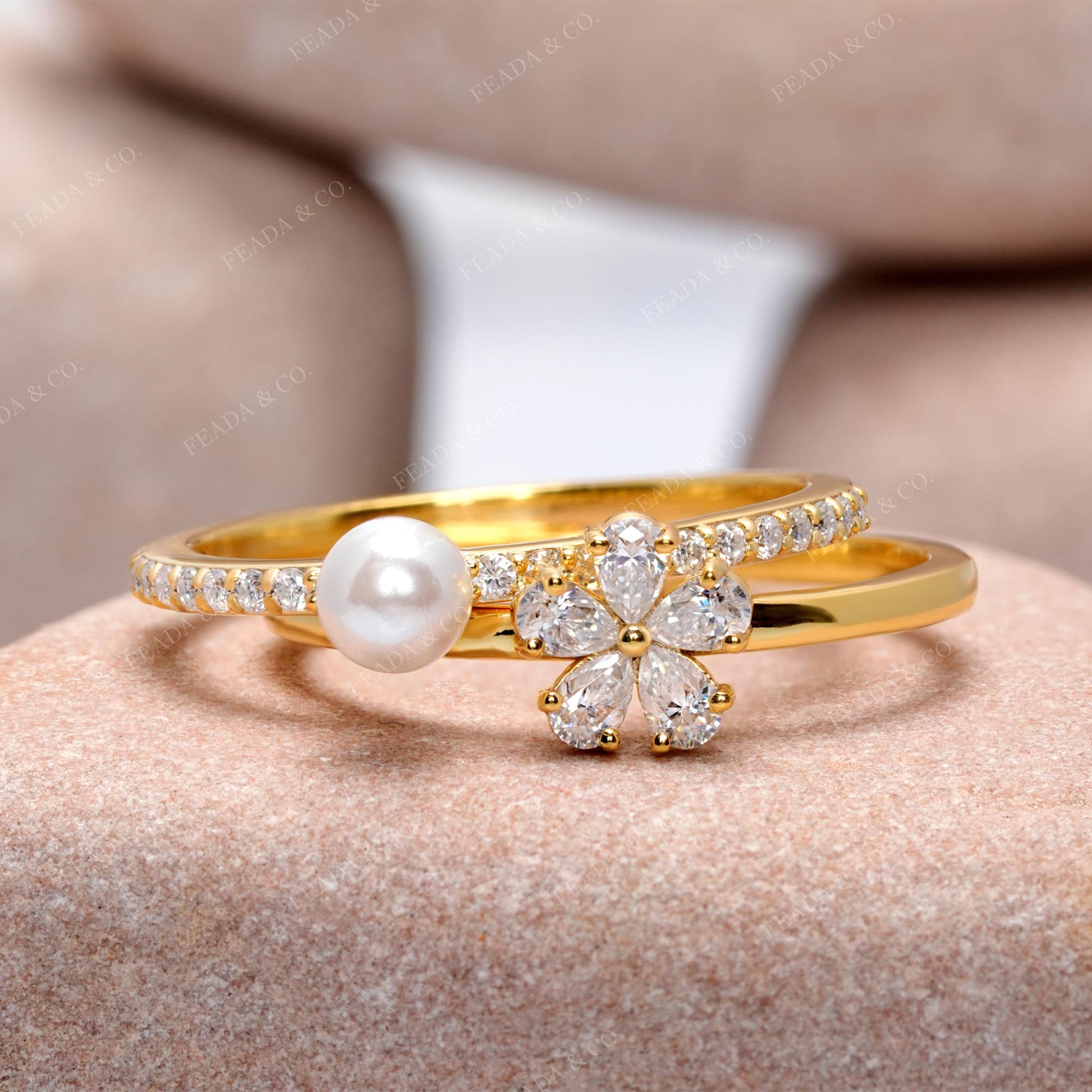 Round, Pear Cut Colorless Pearl Engagement Ring