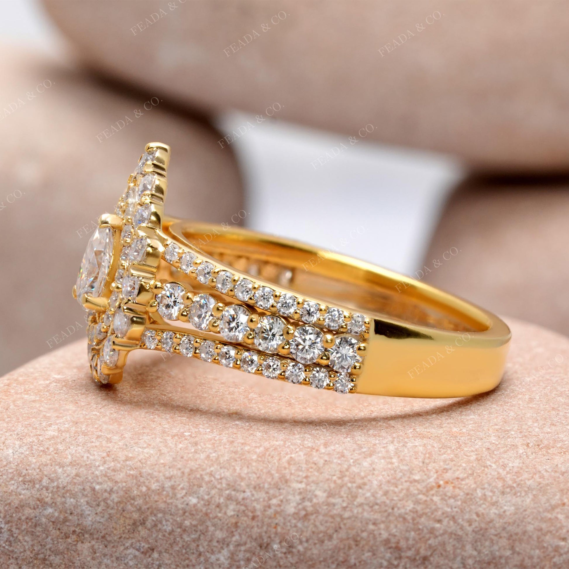 Pear, Round Cut Colorless Engagement Ring