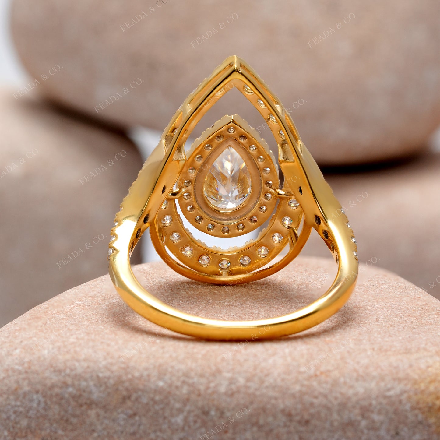 Pear, Round Cut Colorless Engagement Ring