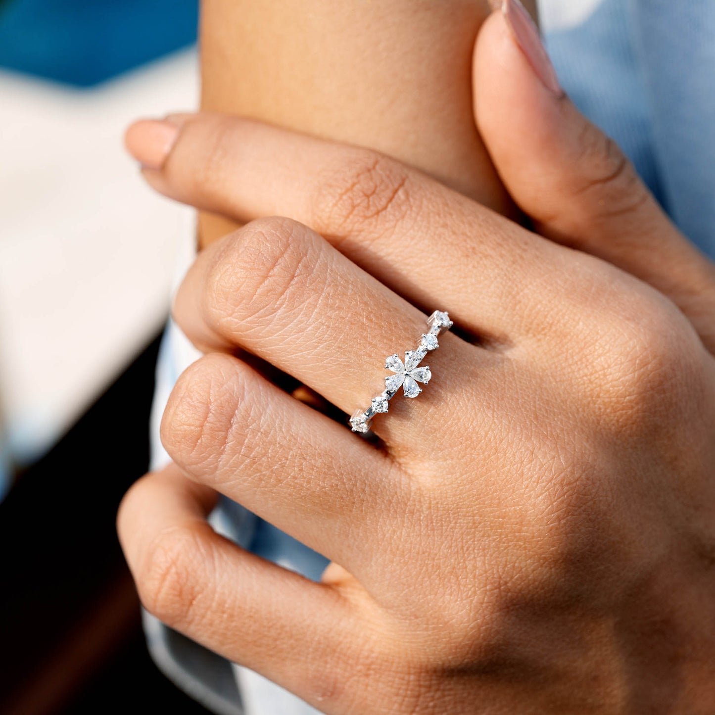 Pear Diamond Premium Floral Ring