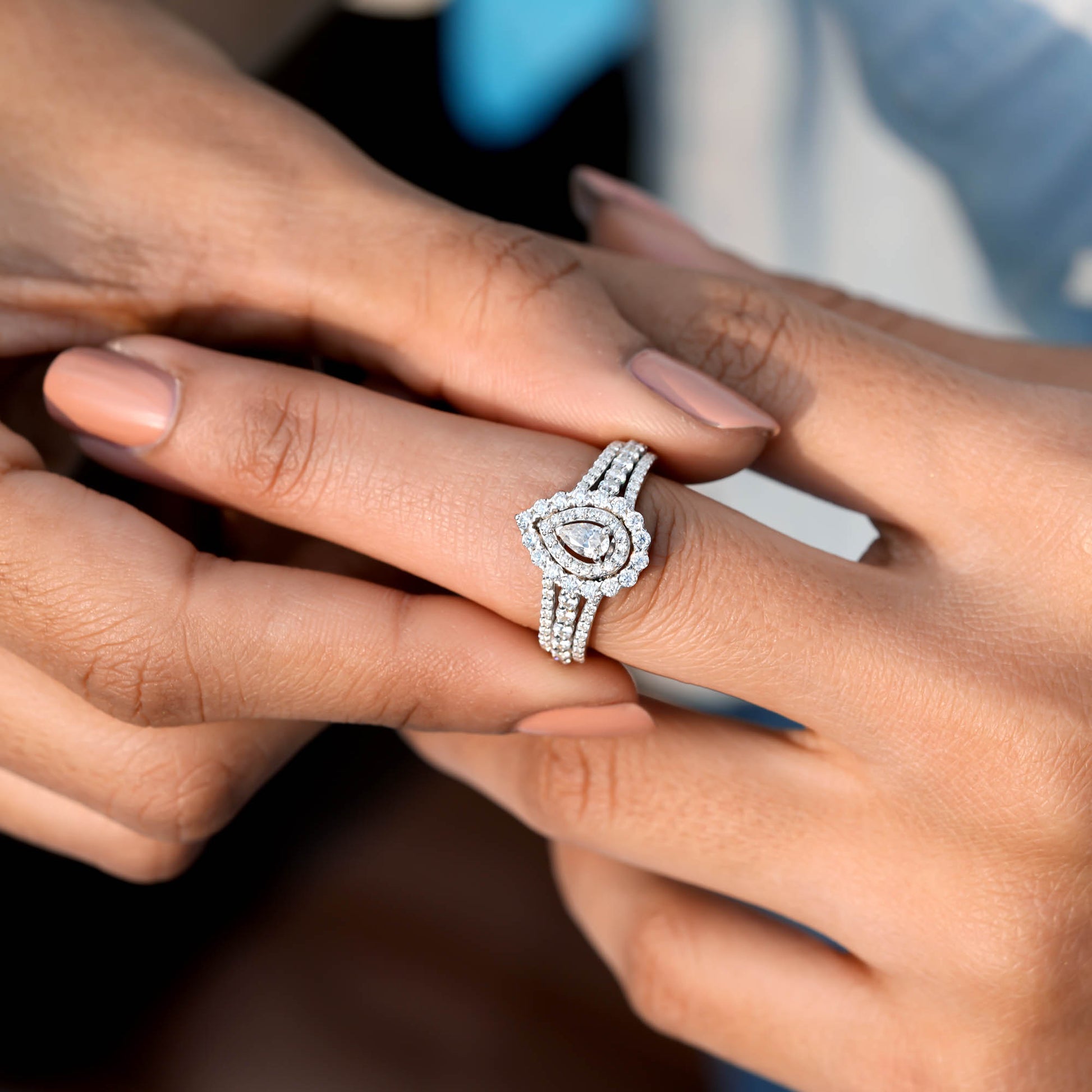 Pear, Round Cut Colorless Engagement Ring