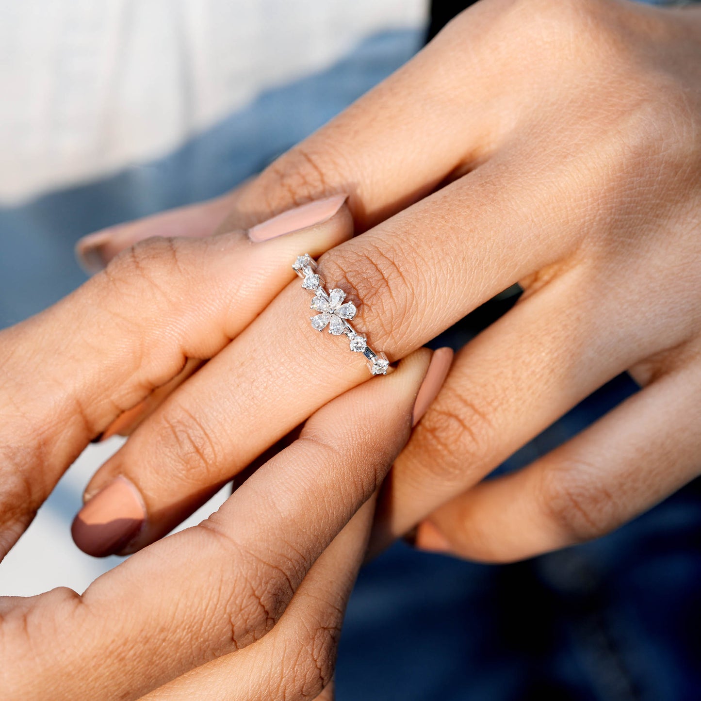 Pear Diamond Premium Floral Ring