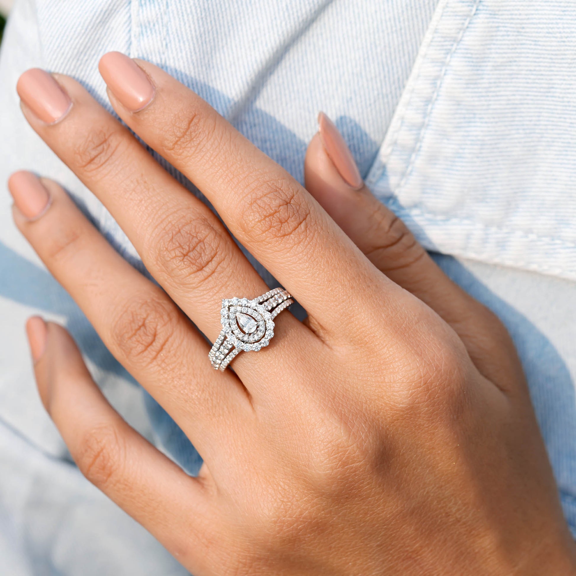 Pear, Round Cut Colorless Engagement Ring