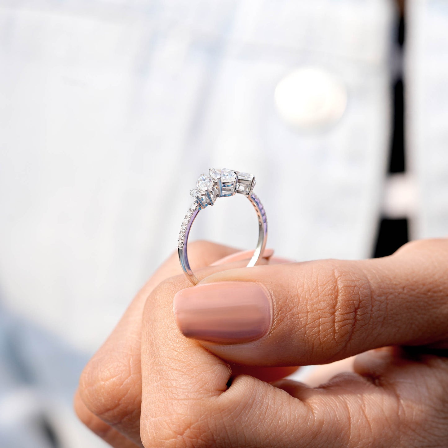 Pear Diamond Premium Three Stone Engagement Ring