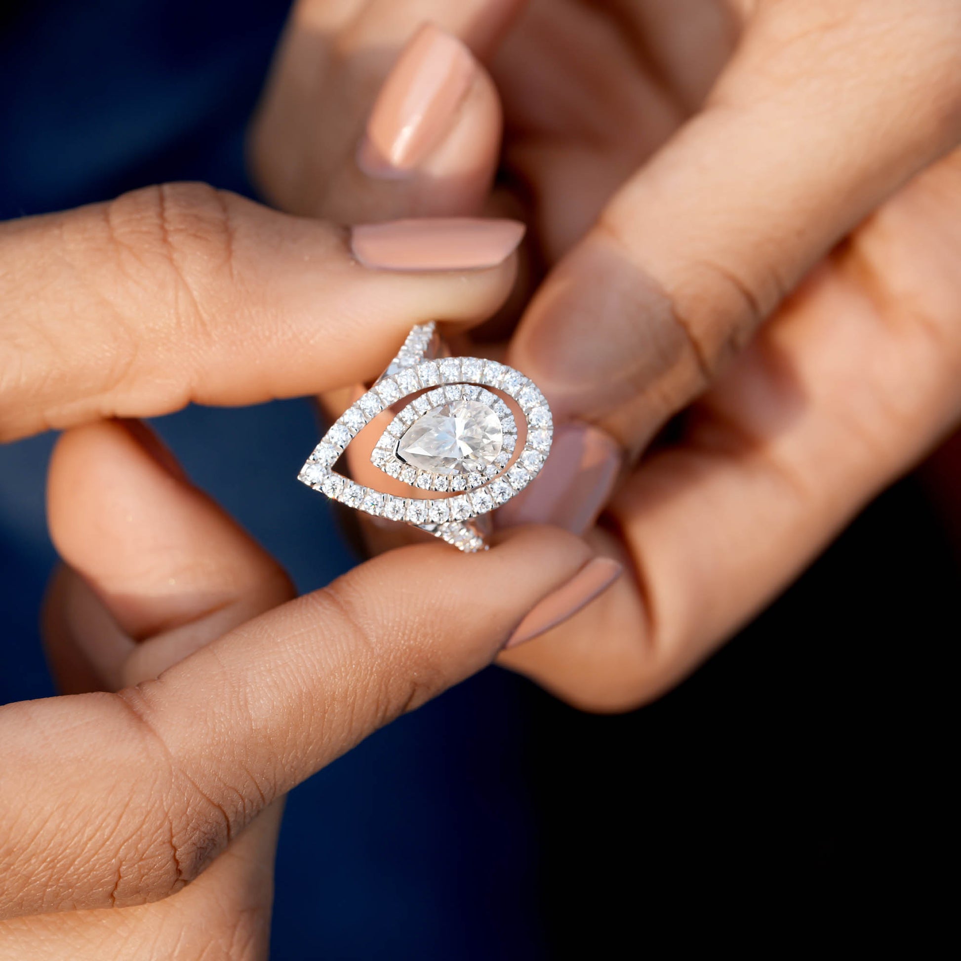 Pear, Round Cut Colorless Engagement Ring
