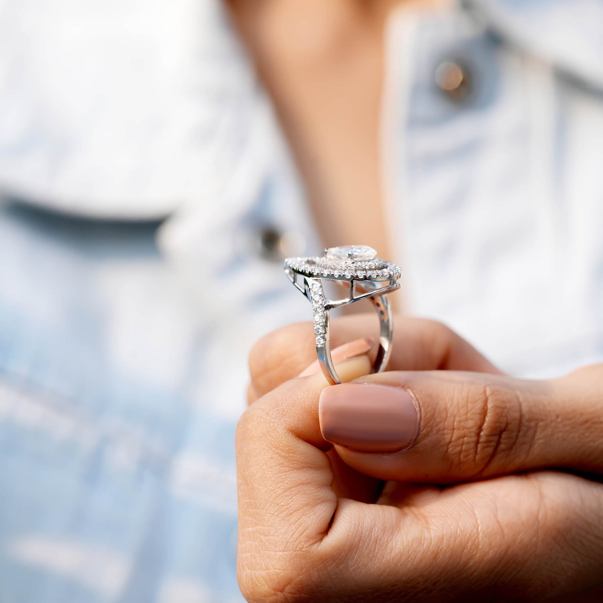 Pear, Round Cut Colorless Engagement Ring