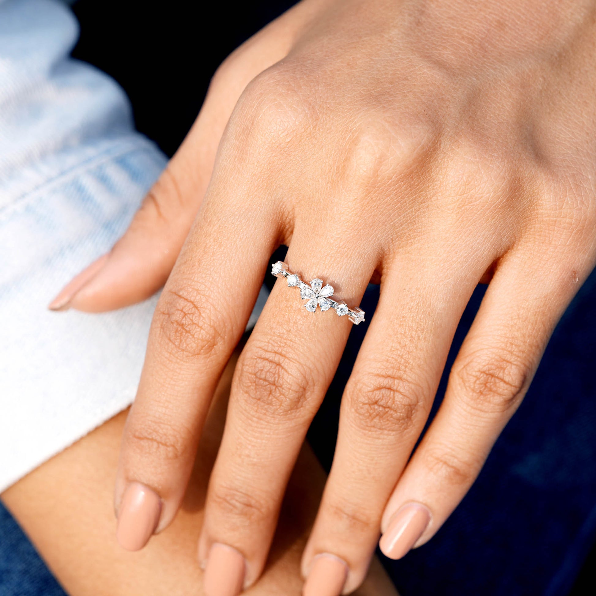 Pear Diamond Premium Floral Ring
