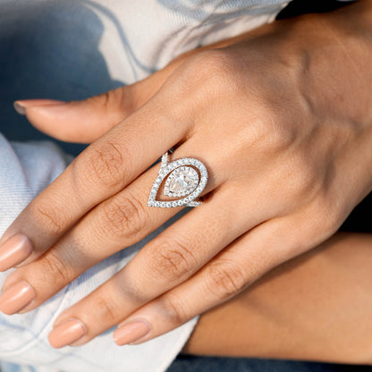 Pear, Round Cut Colorless Engagement Ring