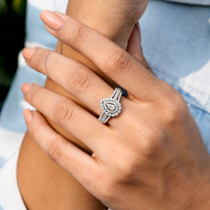 Pear, Round Cut Colorless Engagement Ring
