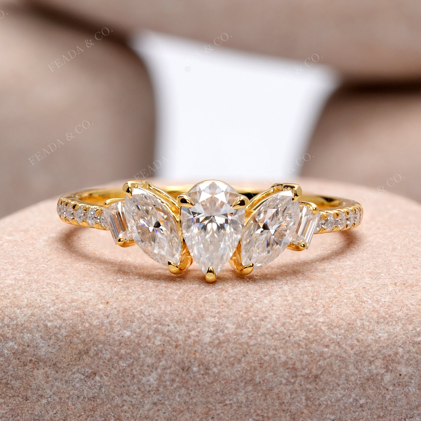 Pear Diamond Premium Three Stone Engagement Ring