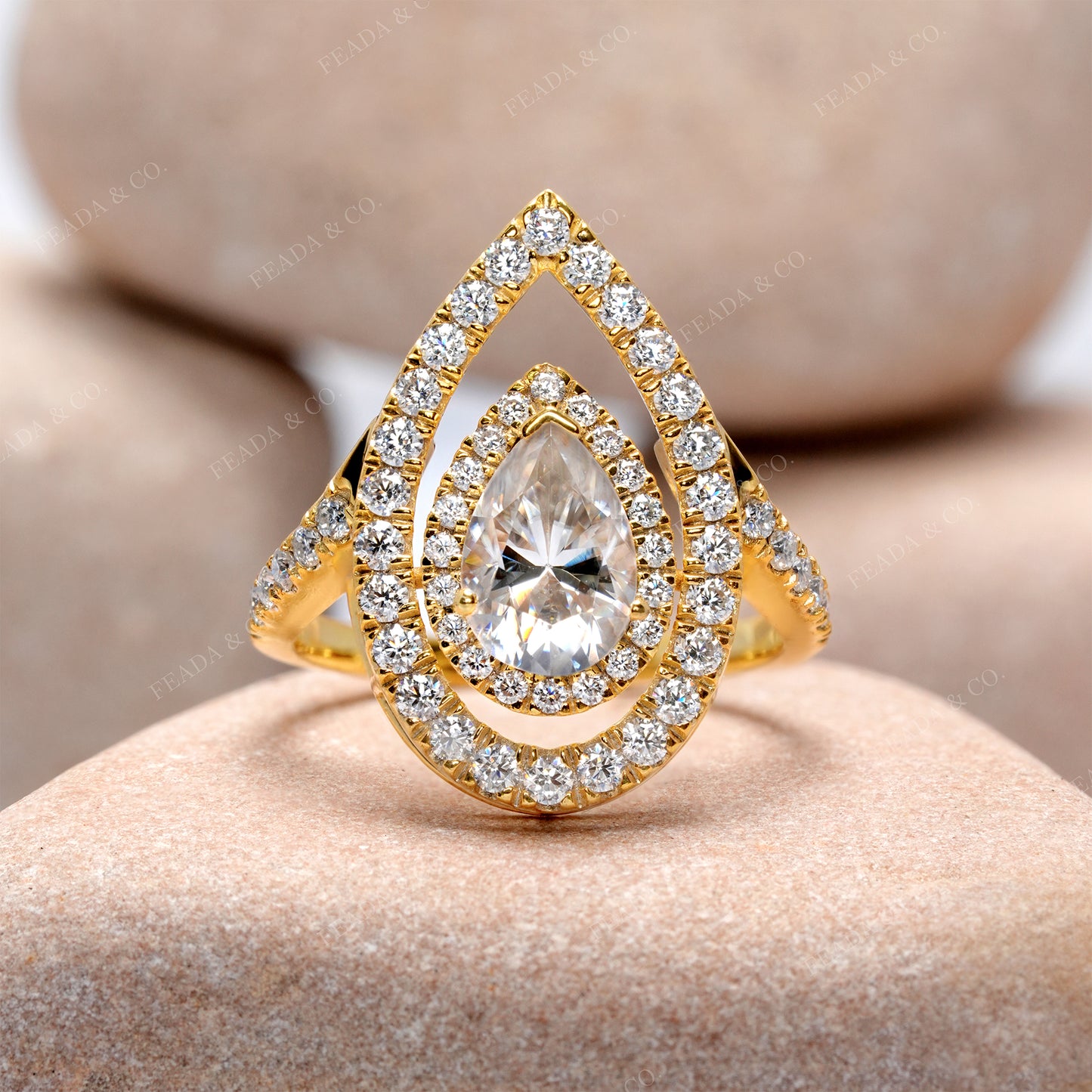 Pear, Round Cut Colorless Engagement Ring