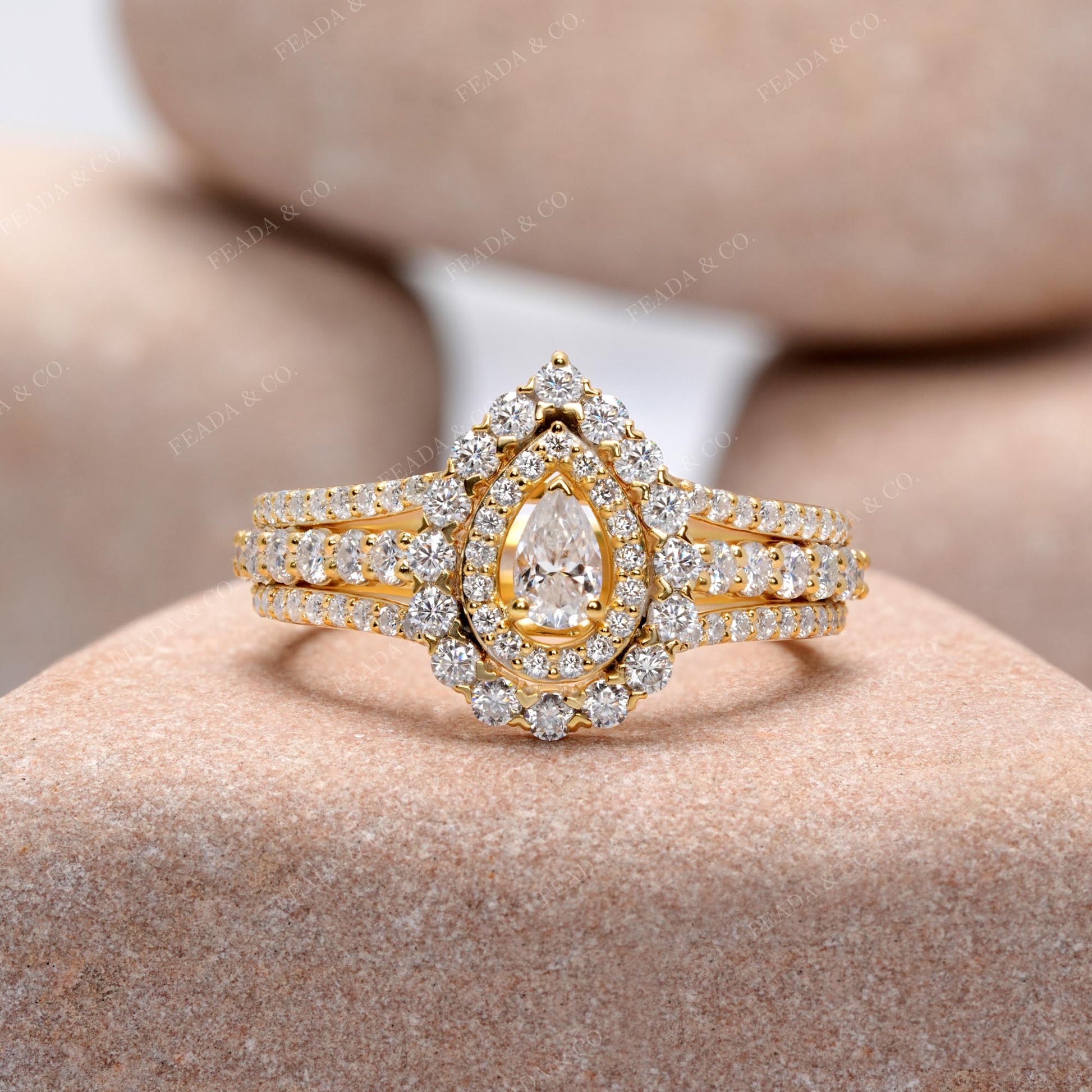 Pear, Round Cut Colorless Engagement Ring