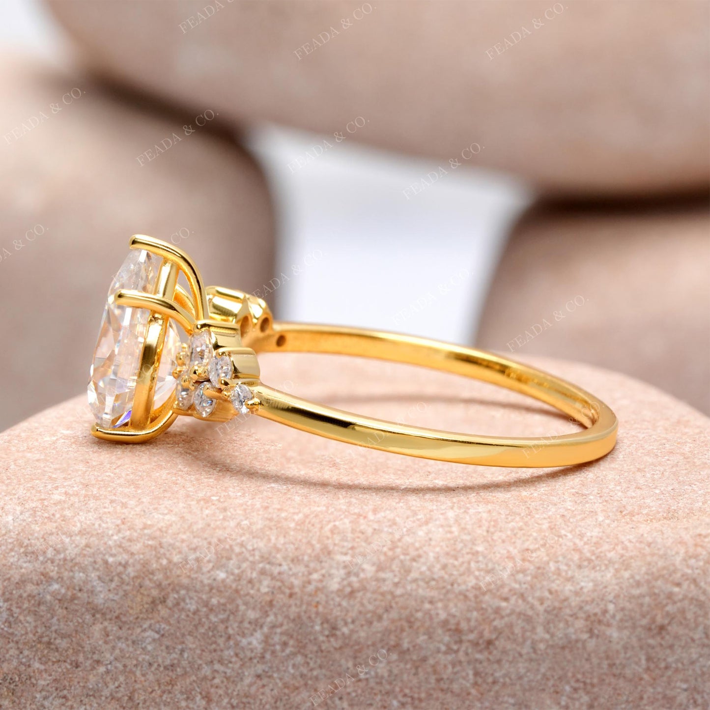 Pear, Round Cut Colorless Engagement Ring