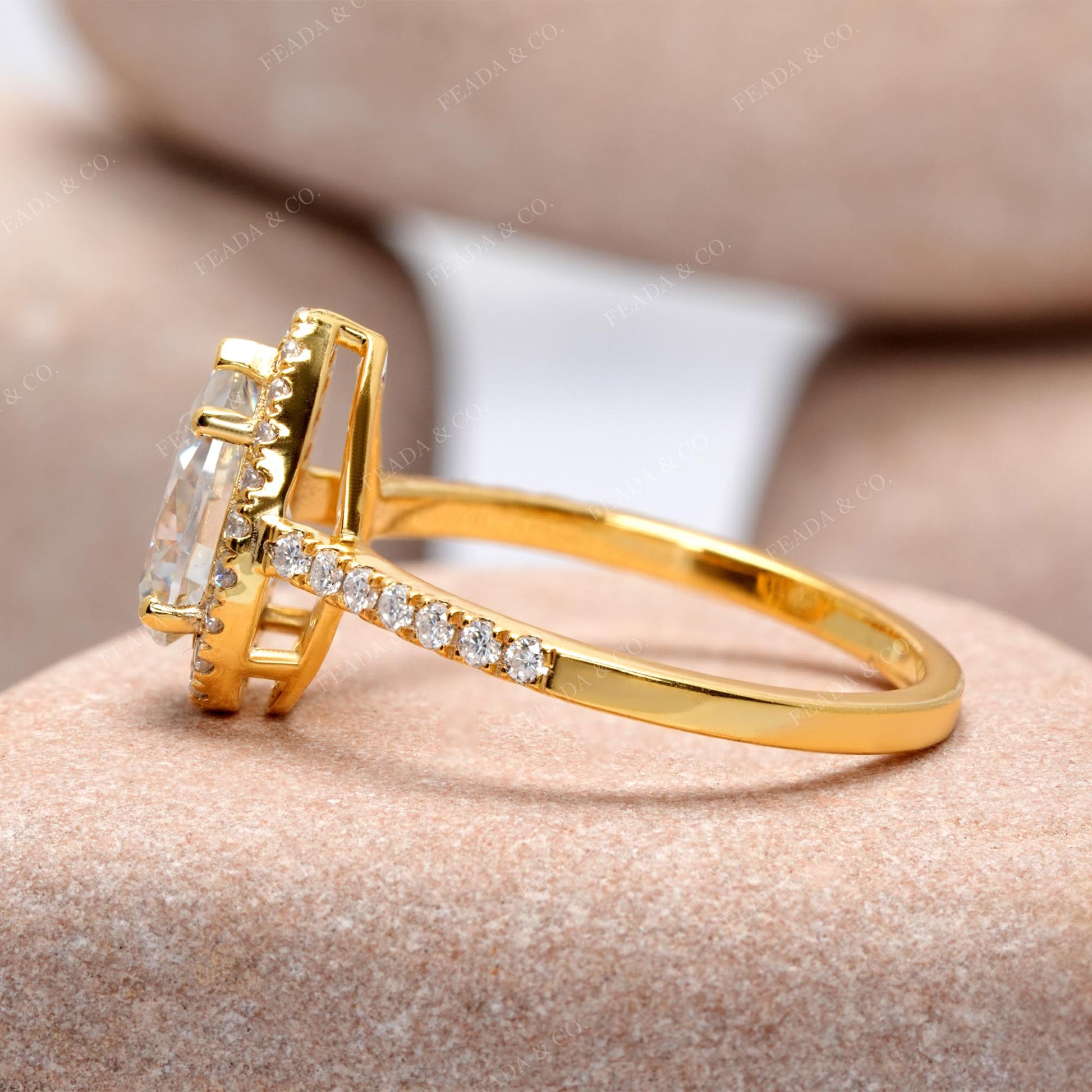 Pear, Round Cut Colorless Engagement Ring