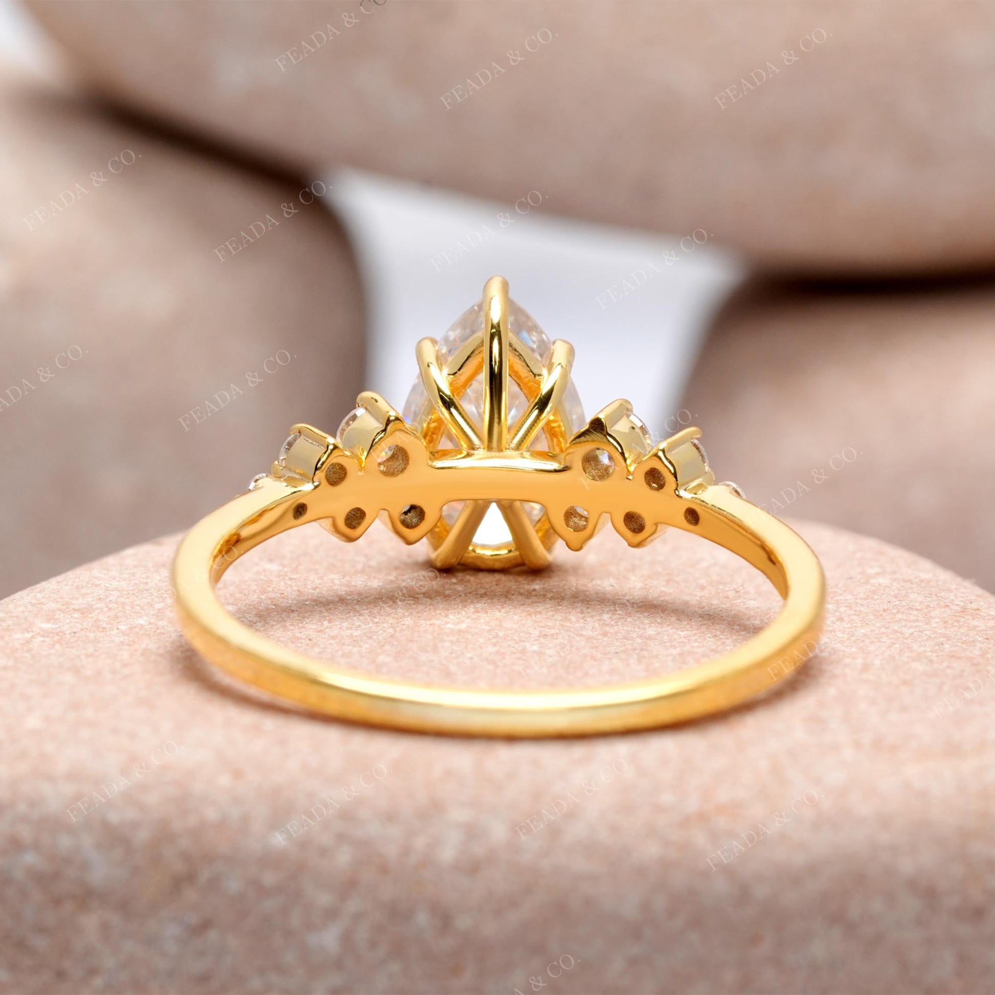 Pear, Round Cut Colorless Engagement Ring