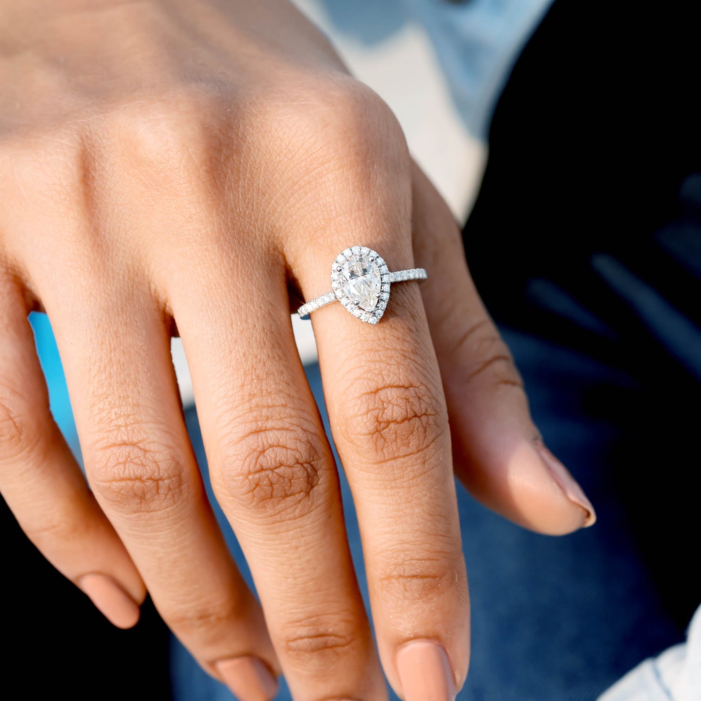 Pear, Round Cut Colorless Engagement Ring