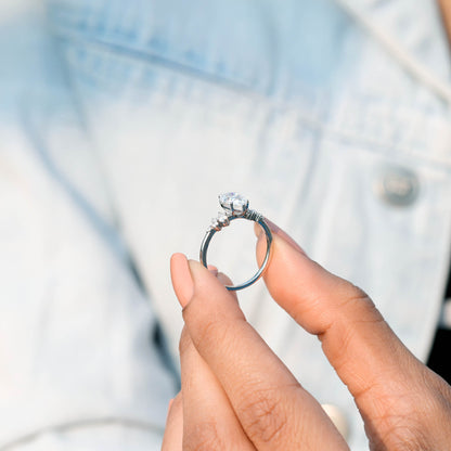 Pear, Round Cut Colorless Engagement Ring
