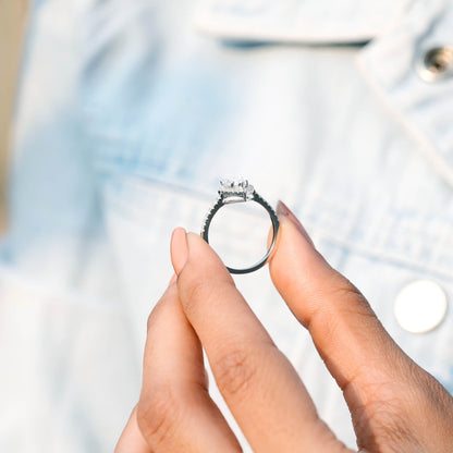Pear, Round Cut Colorless Engagement Ring