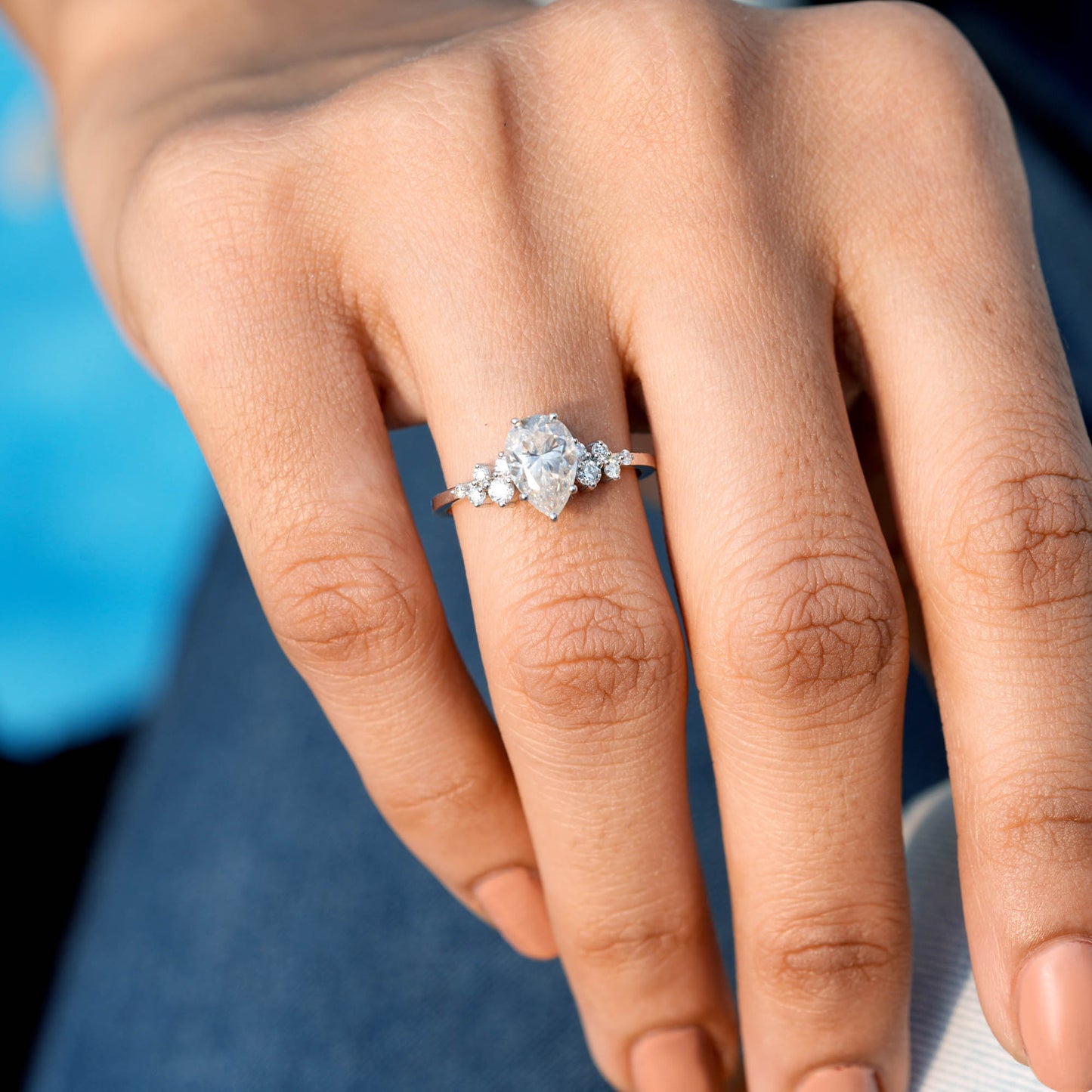 Pear, Round Cut Colorless Engagement Ring