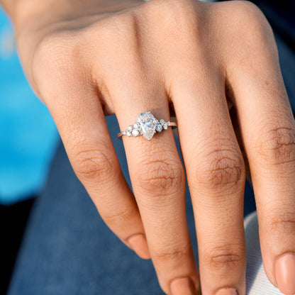 Pear, Round Cut Colorless Engagement Ring