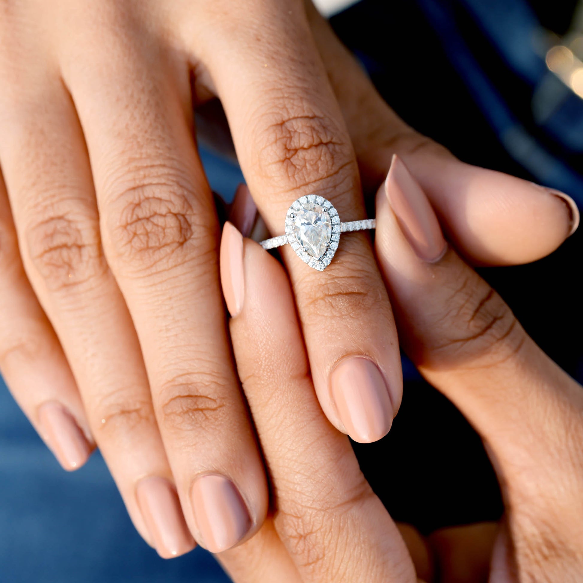 Pear, Round Cut Colorless Engagement Ring