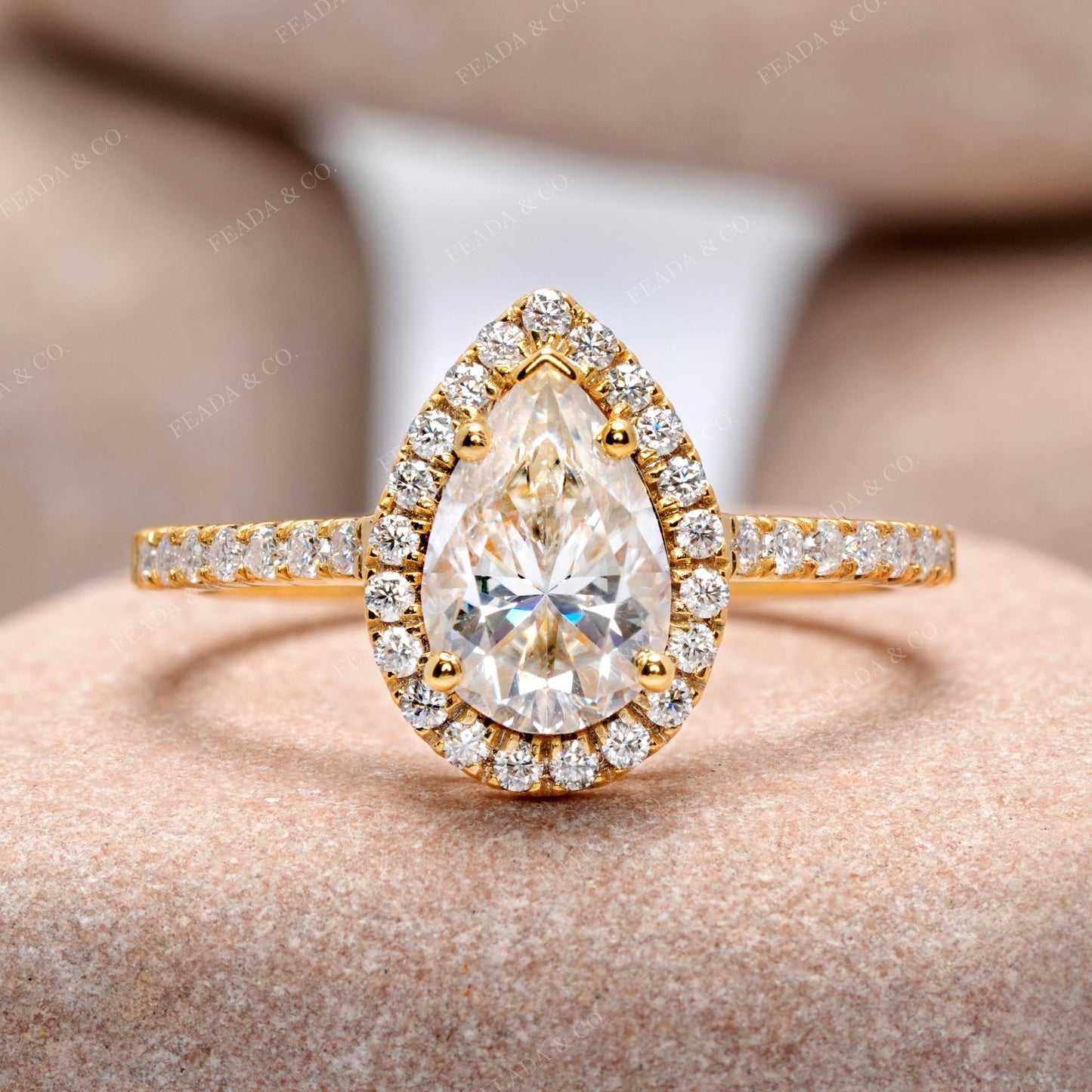 Pear, Round Cut Colorless Engagement Ring