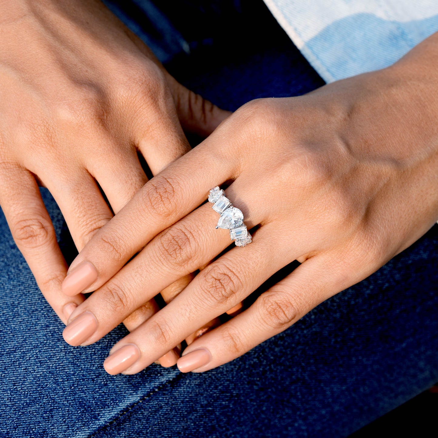 Round, Emerald, Pear Cut Colorless Engagement Ring